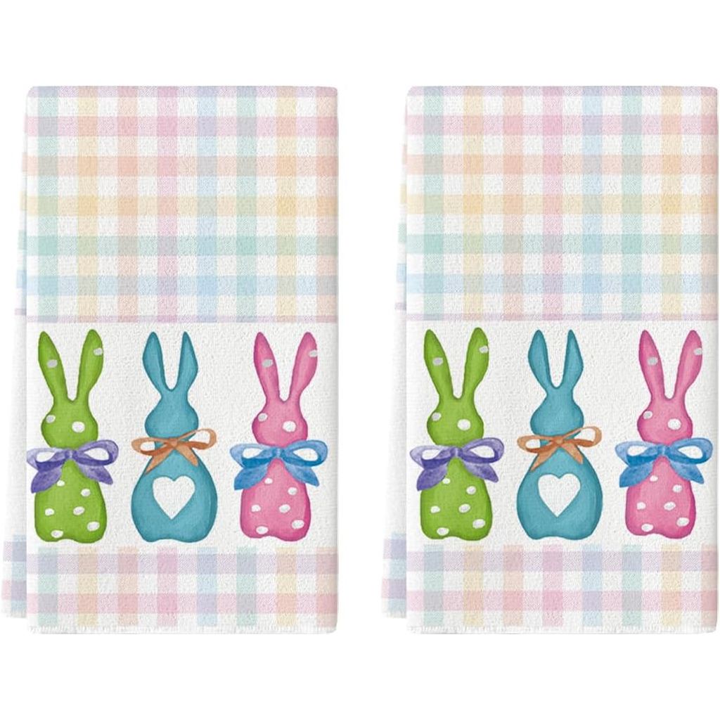 Toalhas de Cozinha Artoid Mode Coloridas com Estampa de Coelhinhos para Páscoa, 18x26 Polegadas, Conjunto de 2 para Deco