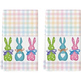 Toalhas de Cozinha Artoid Mode Coloridas com Estampa de Coelhinhos para Páscoa, 18x26 Polegadas, Conjunto de 2 para Deco