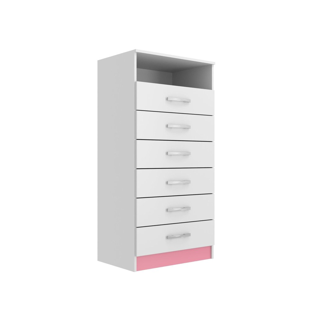 Cômoda Rack para Quarto Infantil 6 Gavetas 1 Nicho Maxi Branco/Rosa Branco/Rosa