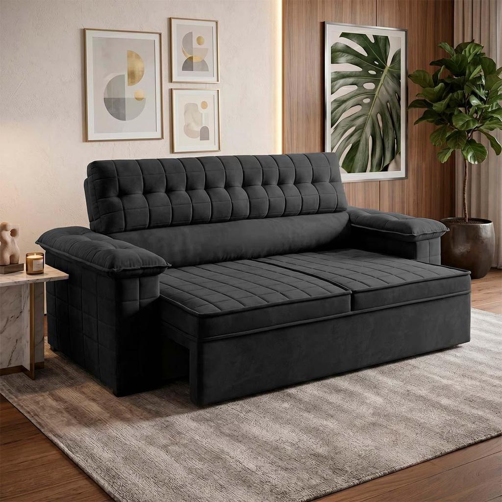 Sofá Retrátil Reclinável 2 lugares com molas 1,50m Quantum Suede Velut Preto - King House