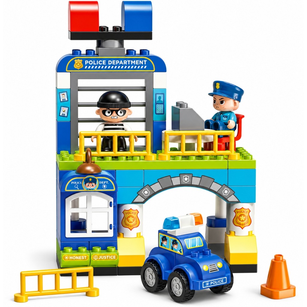 Blocos De Montar Duplo Educativo Polícia 63 Peças - Castela