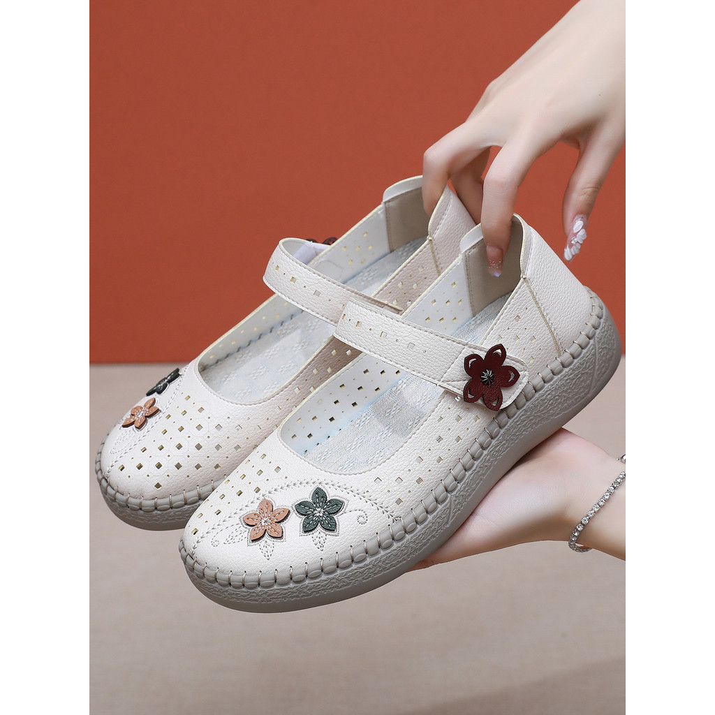 Sapatos femininos de verão velhos sapatos de pano de pequim sapatos de rede femininos boca rasa plana oco respirável sap