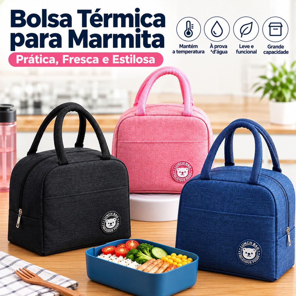 Kit 2 Bolsas Térmicas para Almoço – Marmiteira Impermeável com Isolamento e Alça Prática