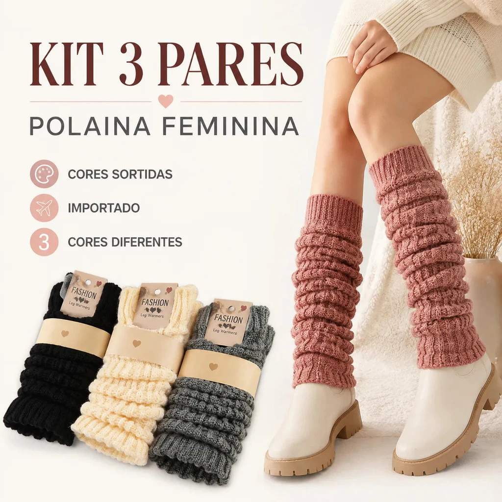Kit 3 Polainas Femenina Tricô/tricot Estilo Retrô Lã Retro — imagem 1
