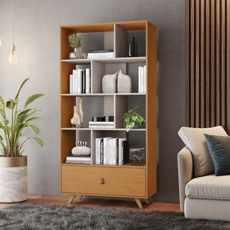 Estante de Livros 91CMX179CM Armário Multiuso 1 Gaveta Giga Office Amarelo/Cinamomo/Off White Cinamomo/Off White