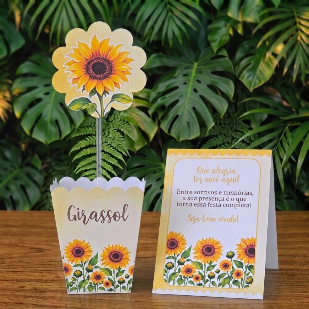 Centros de mesa + Plaquinhas GIRASSOL FLOR lembrancinhas personalizadas aniversario decoração kit festa