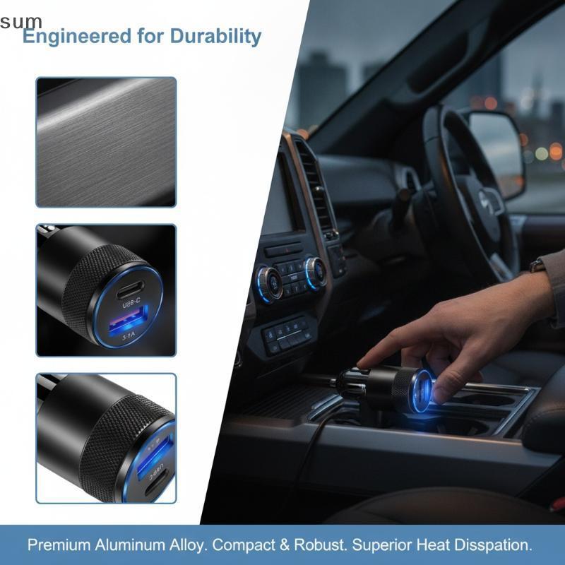 [sum] Carregador Rápido Para Carro USB C 12W 3.1A PD Porta Dupla Type Plugue Universal Todos Os Smartphones , Uso Em Via