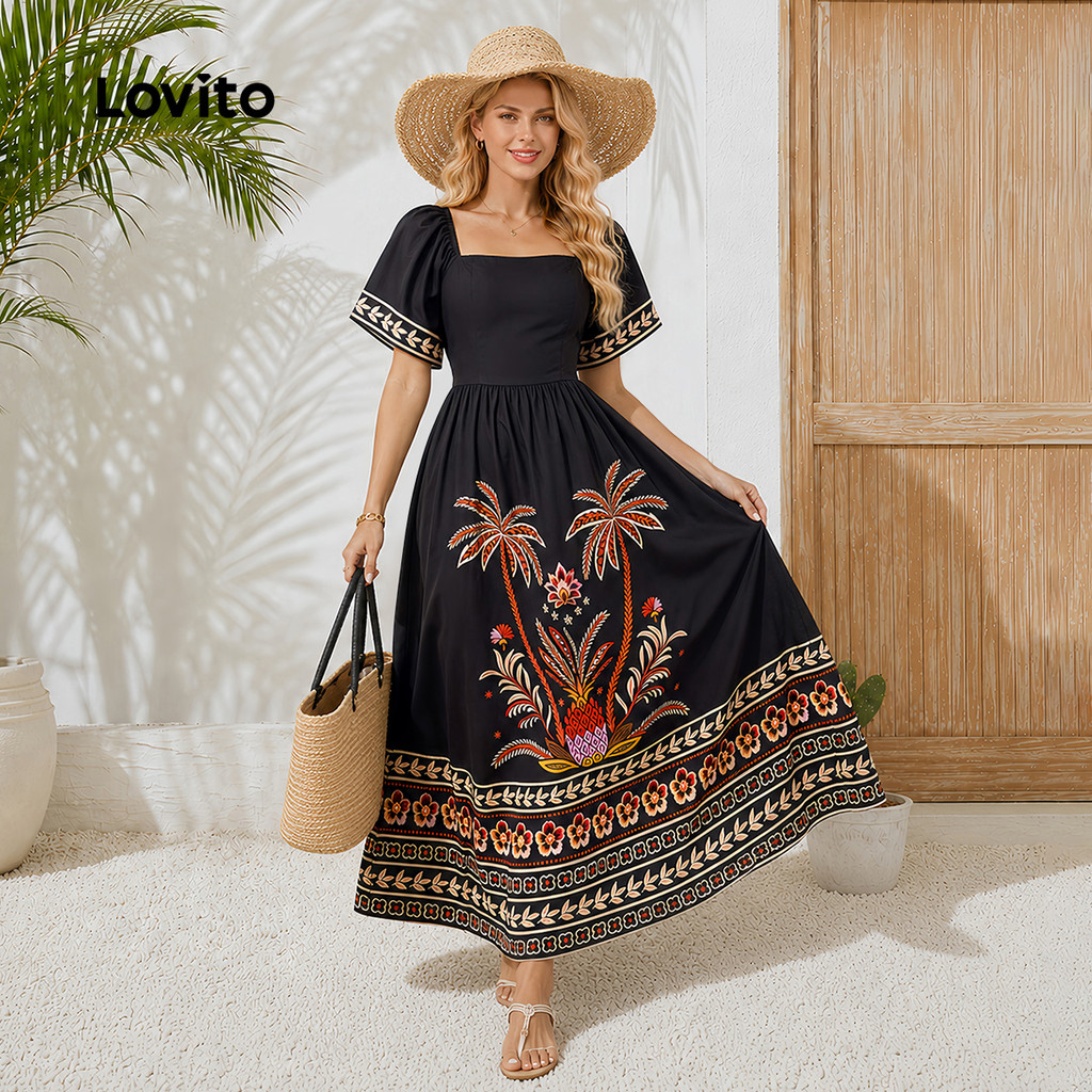 Lovito Padrão de Vestido Boho com Zíper Vestido de Primavera/verão para Mulheres DRB38BR134 · foto 2