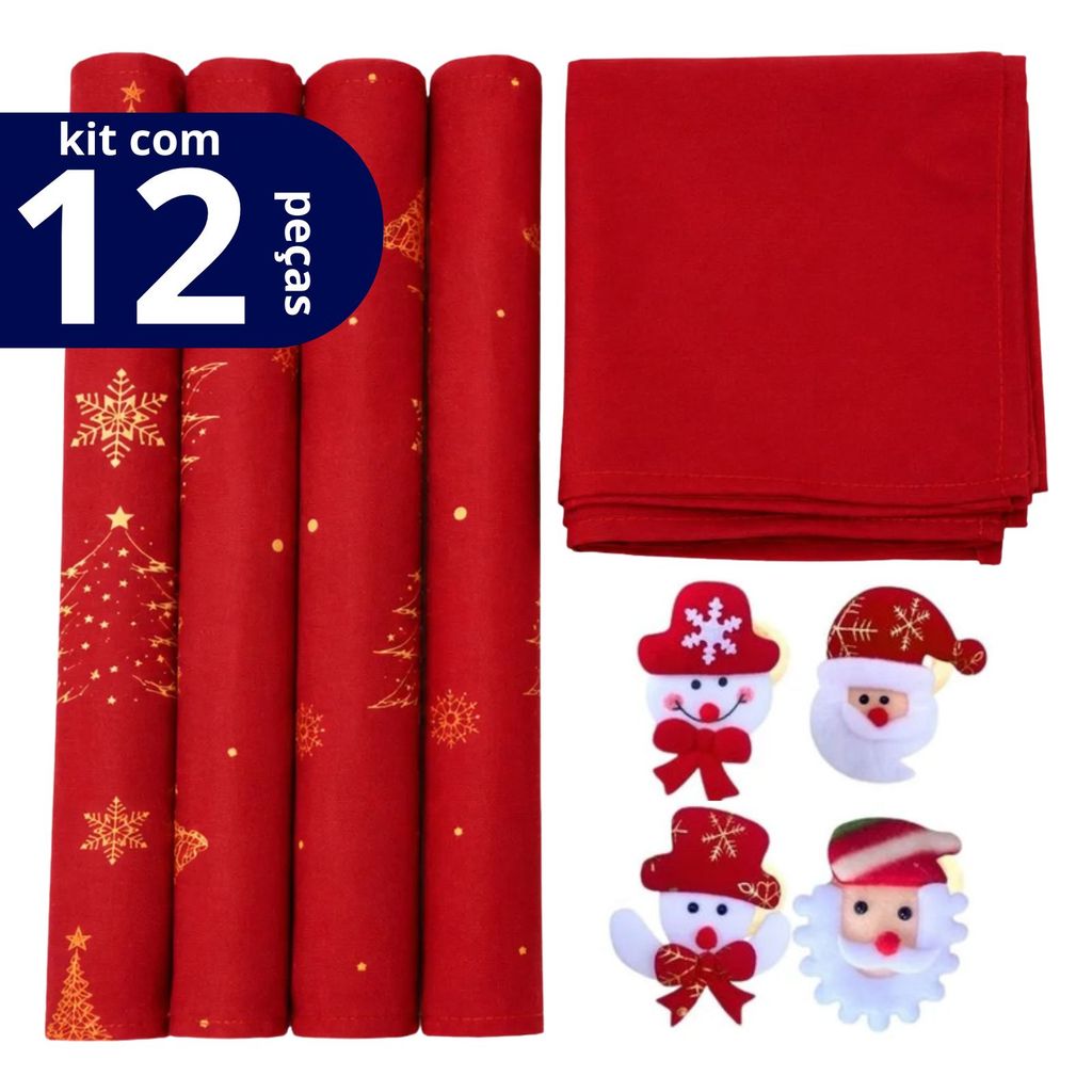 Kit Mesa Posta Natal 12 Peças 4 Lugares Guardanapo Jogo Americano Anel