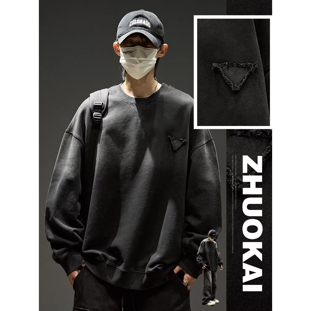 Americano Retro moletom masculino primavera outono solto em torno do pescoço pulôver masculino de manga comprida camiset