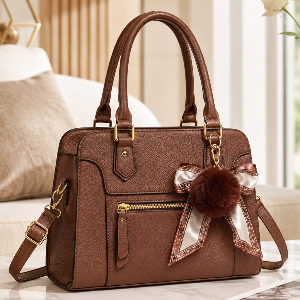 Bolsa Feminina Com Laço Pompom Alça Transversal Removivel Bolsa De Mão Casual Elegante Varias Cores — imagem 1