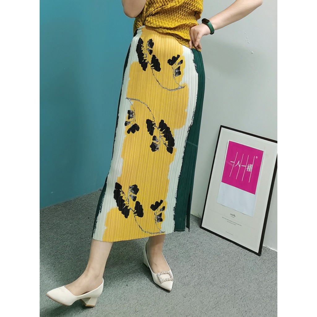 K K050 Cross-Border venda quente High-End saia plissada novo estilo moda impressão elegante All-Match Mid-