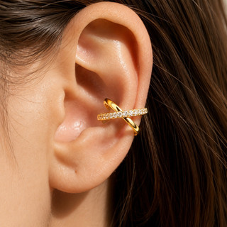 Brincos de pressão ajustáveis ​​para mulheres, cravejados com zircônias cúbicas; banhados a ouro 18K ou prata 925