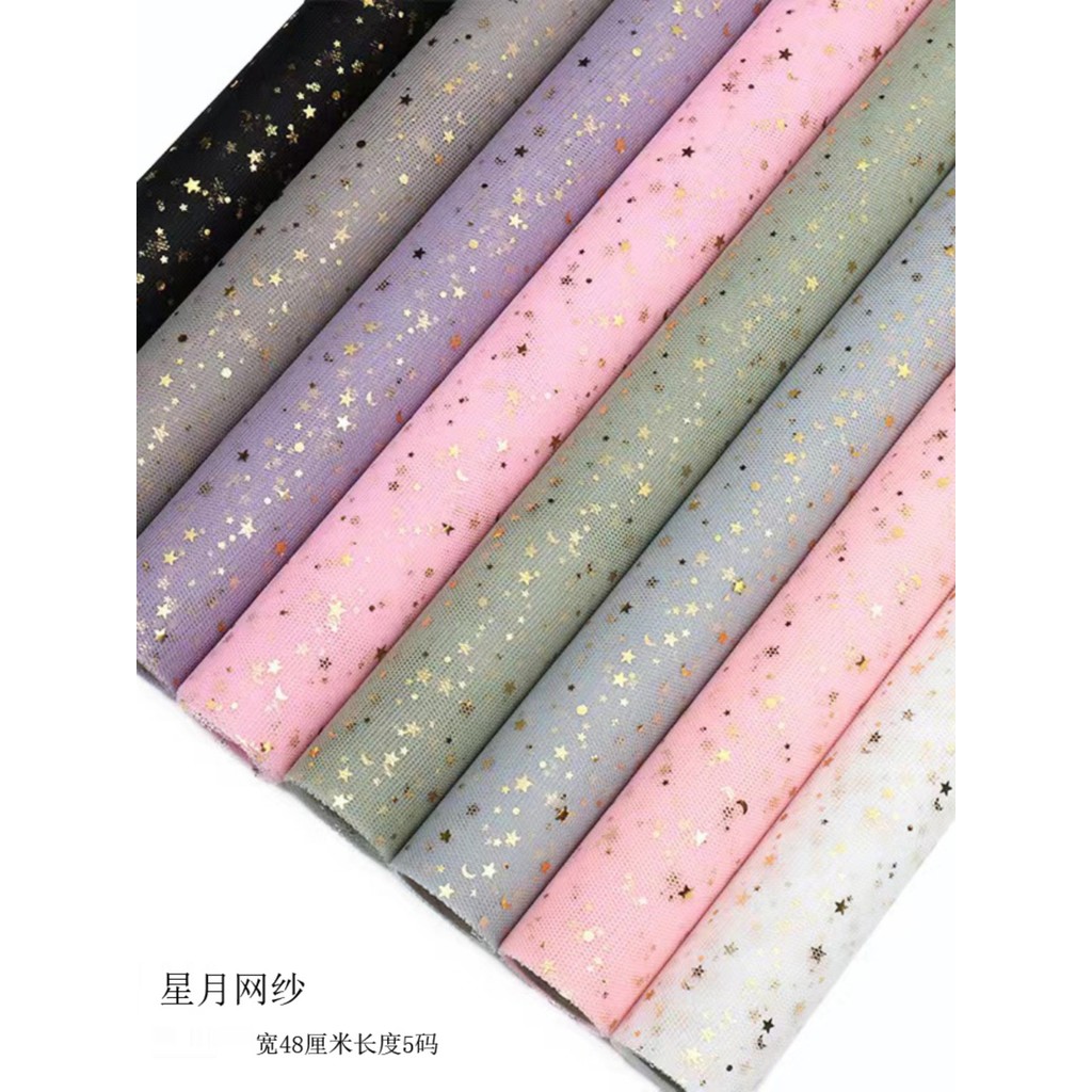 Estrela lua gaze dourada estrela lua gaze buquê Floral embalagem gaze rosa roxo vermelho preto flor Material de embalage
