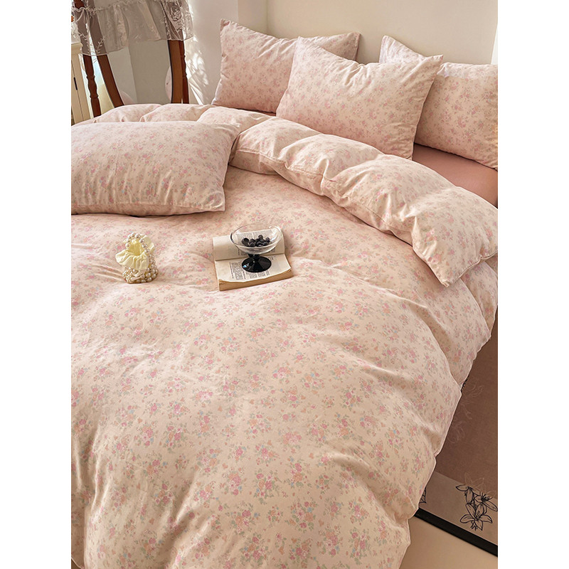 Le Misu Novo Estilo Puro Algodão Floral Pequeno Fresco Conjunto de Quatro Peças Lençol de Algodão Capa de Colcha Menina 