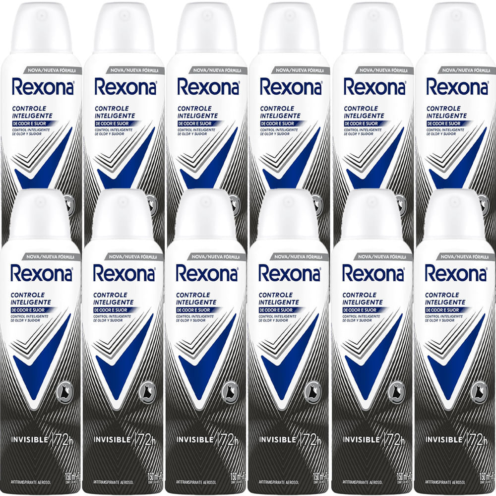 Kit Desodorante Aerosol Rexona Invisible Feminino 150ml - 12 Unidades