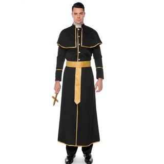 Traje de Halloween masculino adulto profissional Role-Playing cosplay Pastor romano pai preto Robe festa traje
