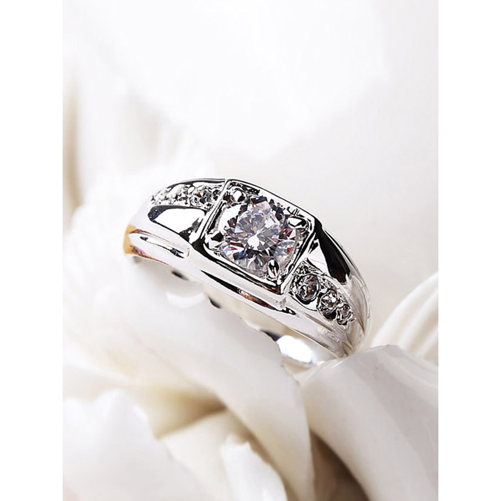 Anel decorativo masculino na moda único anel dedo médio falso diamante anel simulação diamante zircão casamento masculin