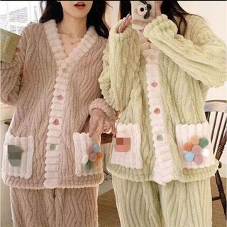 Mulheres arco-íris pijamas conjunto outono inverno flanela engrossado quente camisola botão Cardigan Homewear pode usar 