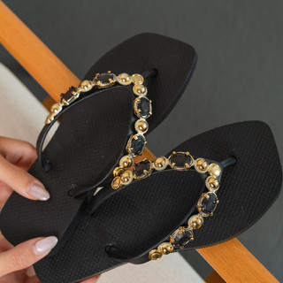 Chinelo De Dedo Com Pedraria Luxo Exclusivo - Lançamento