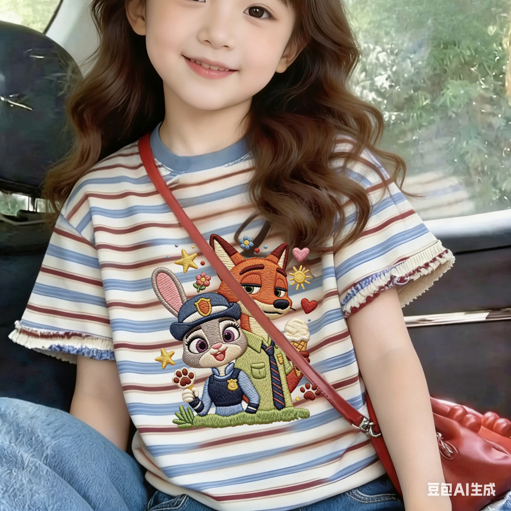Verão versão coreana meninas de manga curta listrado camiseta médio pequeno crianças All-Match Casual topo bebê estilo a