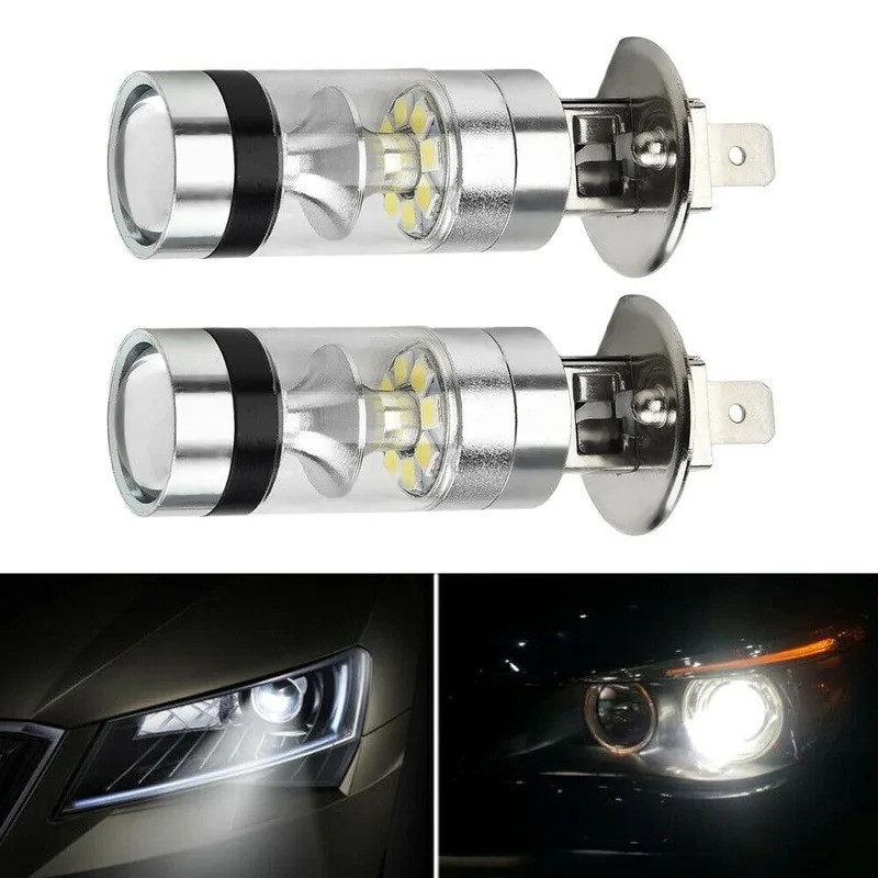 2x Conjunto de Lâmpadas LED Brancas H1 6000K 100W 20-SMD para Projetor, Farol de Neblina, Luz de Condução DRL