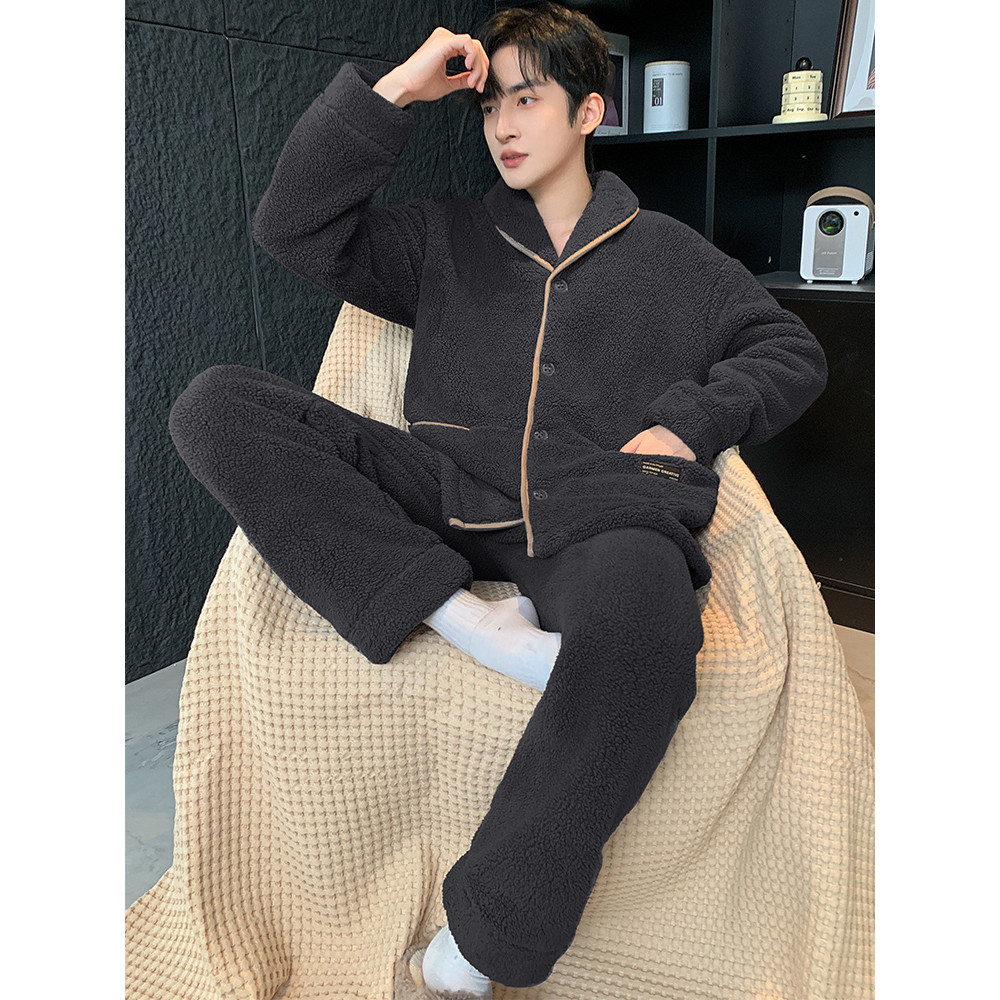 Pijamas masculinos inverno engrossado velo Coral velo outono inverno inverno masculino Plus Size Loungewear terno pode s