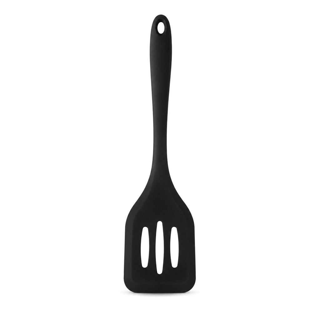 Espátula De Silicone Vazado Reforçada Utensílio De Cozinha Antiaderente Preto