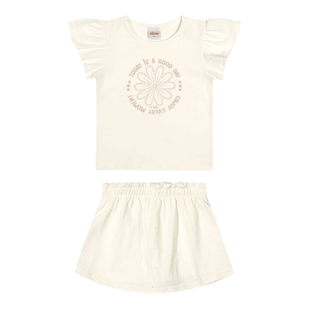 Conjunto Infantil Menina Estampa em Puff Elian Bege — imagem 2 de 2