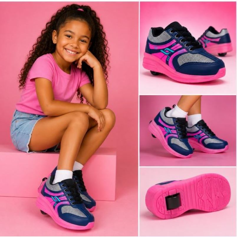 Tênis de Rodinha Infantil Menina COM LED 2 em 1 Removível Confortável Antiderrapante Escolar HICKSTORE 