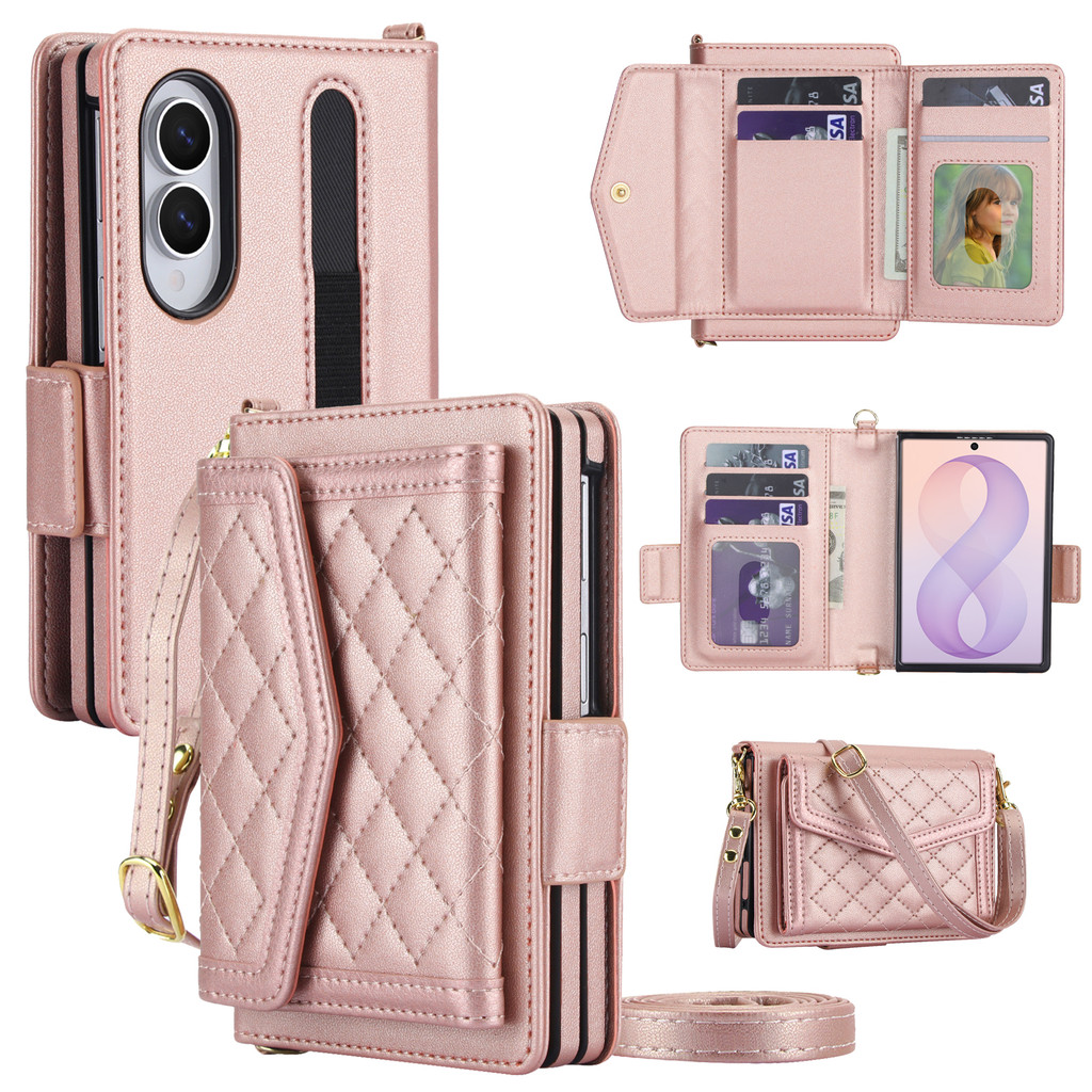 Crossbody Multi Cartões Solt Carteira Flip Capa De Couro Para Samsung Galaxy Z F