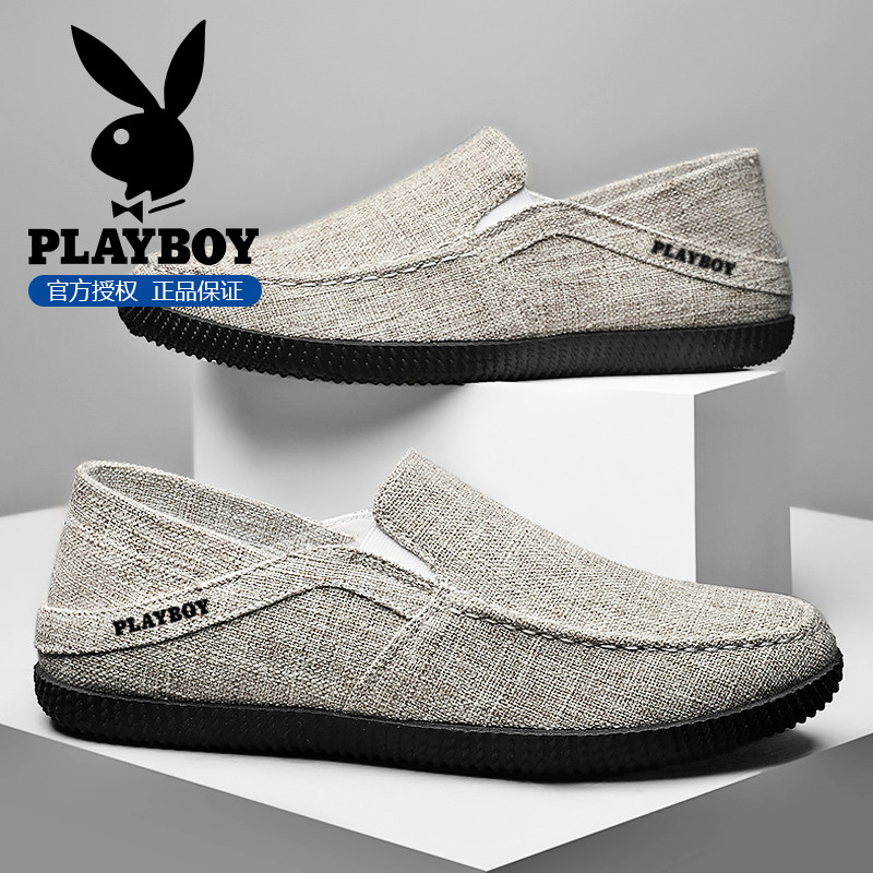 Playboy sapatos masculinos de lona verão leve linho ervilhas sapatos masculinos deslizamento-On preguiçoso Casual sapato