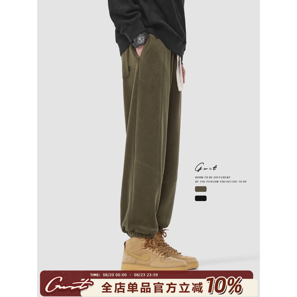 GWIT Calça de moletom esportiva de lã Polar dupla face pesada de inverno para atividades ao ar livre de lã quente