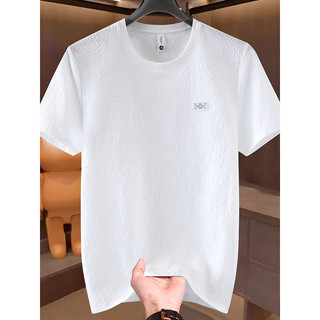 Camiseta masculina de manga curta verão estilo fino na moda em torno do pescoço pulôver moletom juventude cor sólida mei