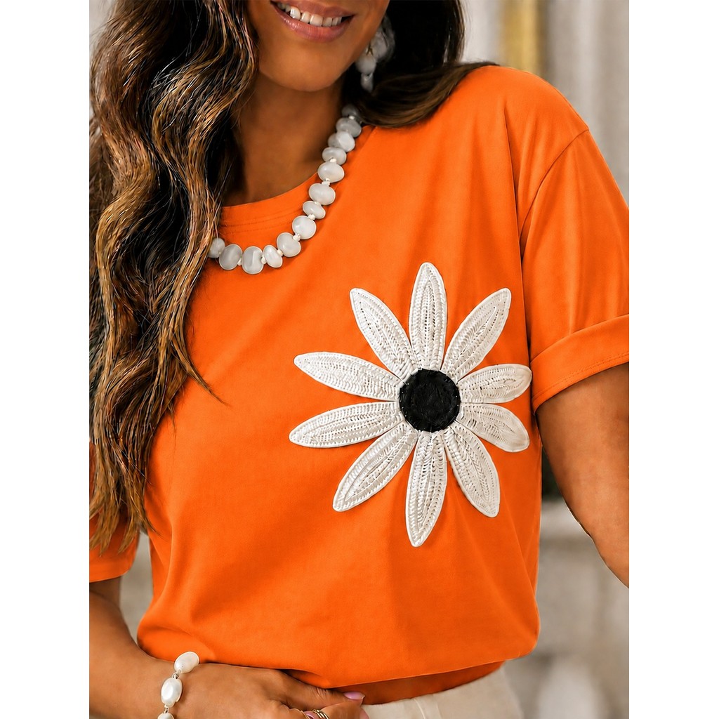 Tshirt Feminina Estilosa Estampada Margarida Normal NÃO É BORDADO Lançamento Camiseta 100% Algodão Camisetão Solta