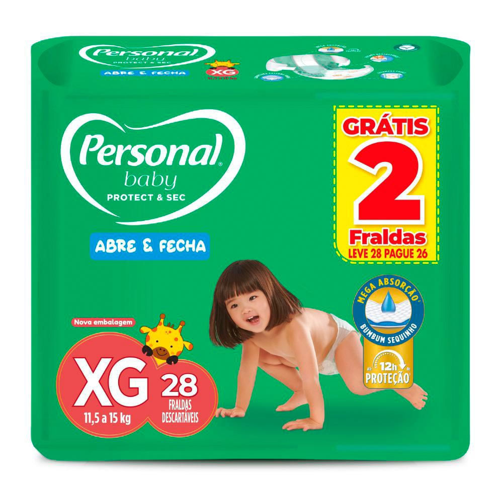 Kit 4 Fralda Personal Baby Protect & Sec Tamanho XG Leve 28 Pague 26 Fraldas Descartáveis