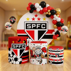 Capa Painel Redondo São Paulo FC + 3 Capas Cilindros Decorativos Festa