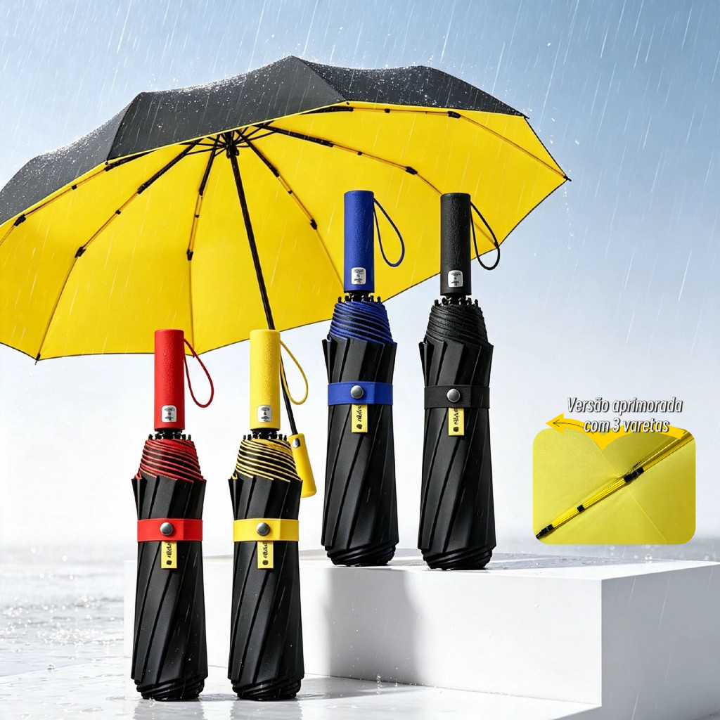 Guarda-chuva Automático Dobrável Premium | 3 Varetas Super Reforçadas | Alta Proteção UV FPS 50+ |Material Robusto