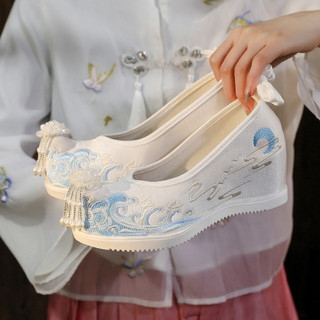 Traje antigo sapatos bordados estilo antigo chinês elementos chineses aumento interno sapatos Hanfu feminino Ming feito 