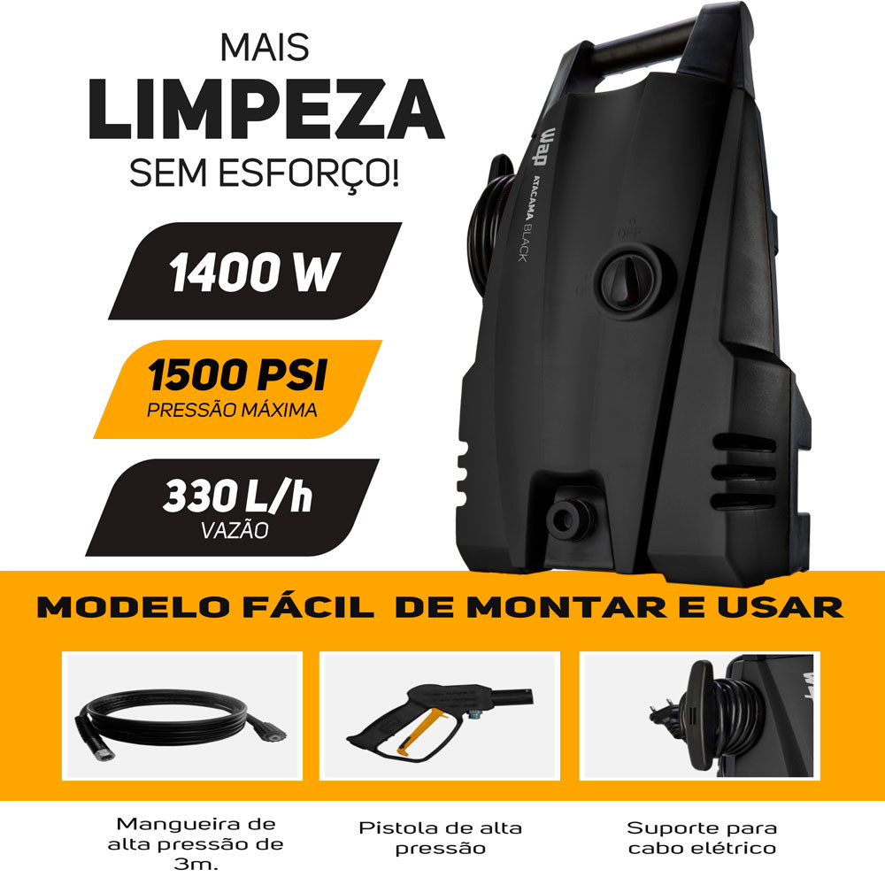 Lavadora de Alta Pressão WAP Atacama Black Potência 1400W Pressão 1500PSI Motor Universal · foto 2
