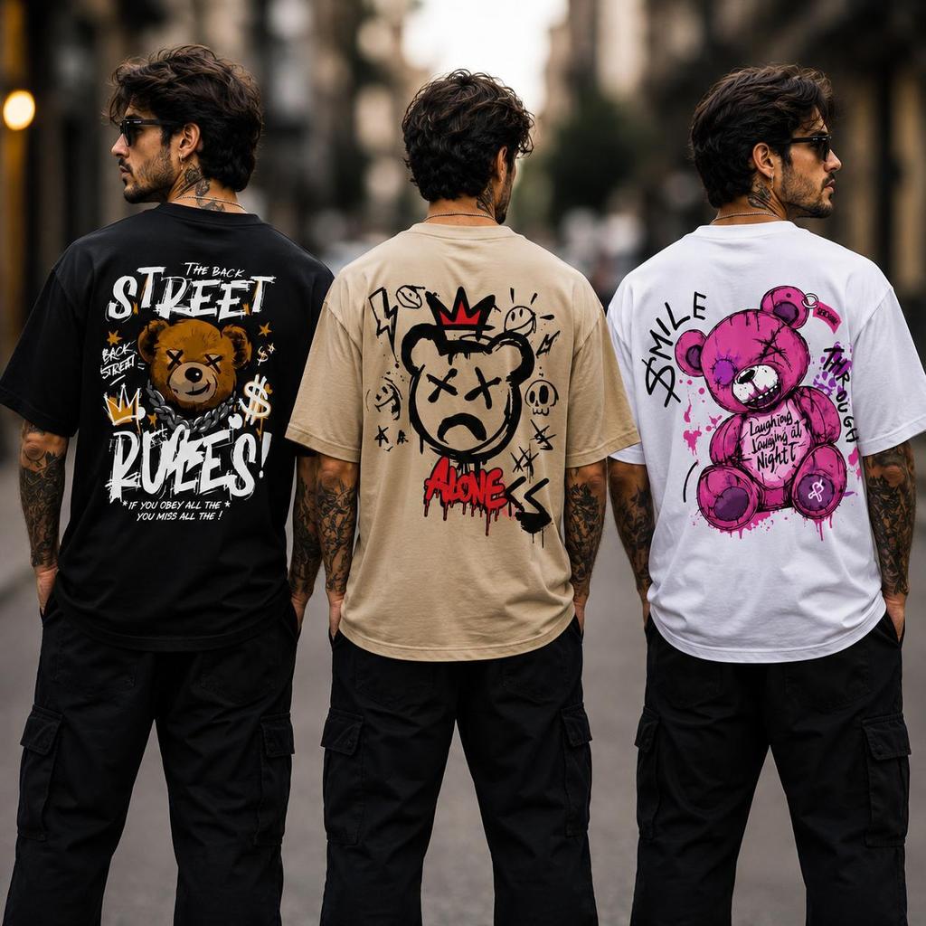Kit 3 Camisetas Streetwear 100% Algodão Combo De Camisa Unissex Masculina Feminina Tendência Plus Size Estampada