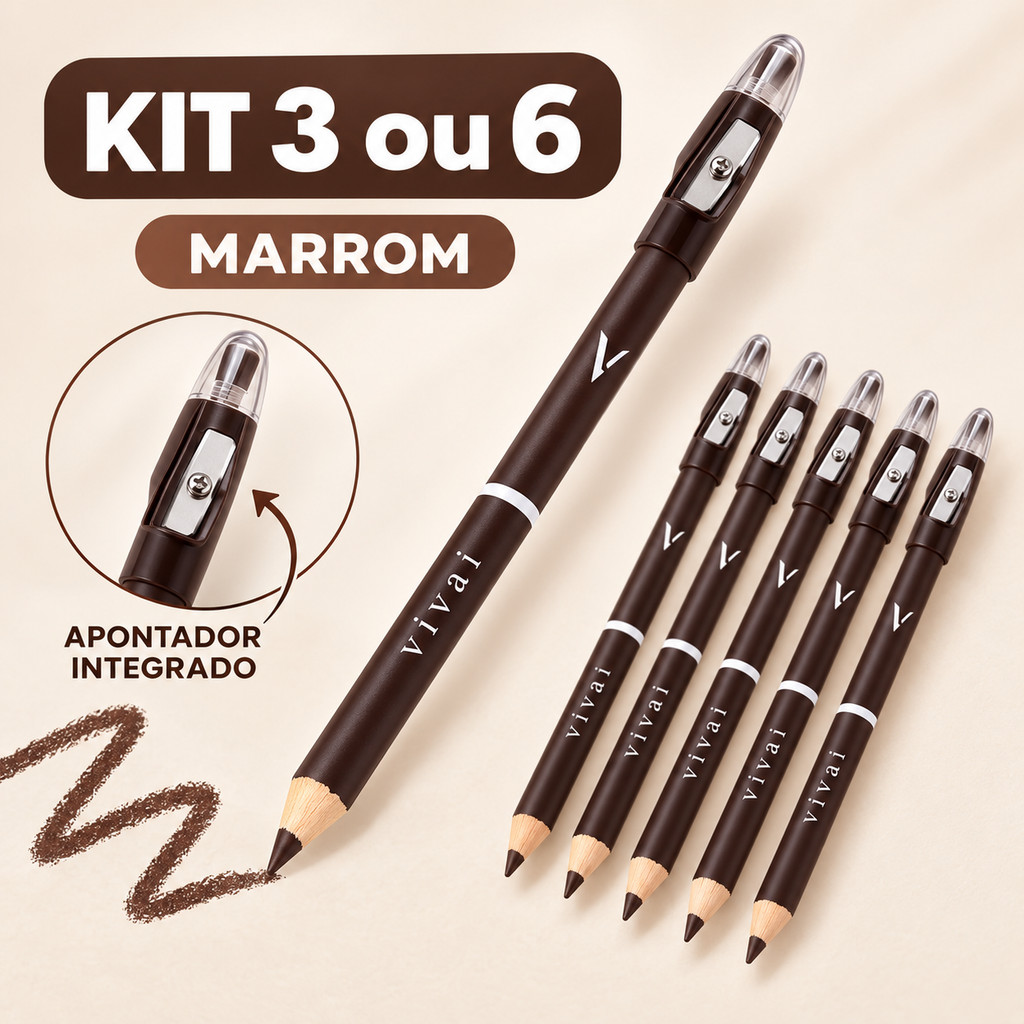 Kit 3 ou 6 Lápis Vivai Marrom para Sobrancelhas e Olhos com Apontador HB2040.1.4