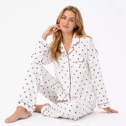 Z&D Pijama Feminino Manga Longa com Botões Camisa e Calça Estampa Mini Corações Confortável SY62-4