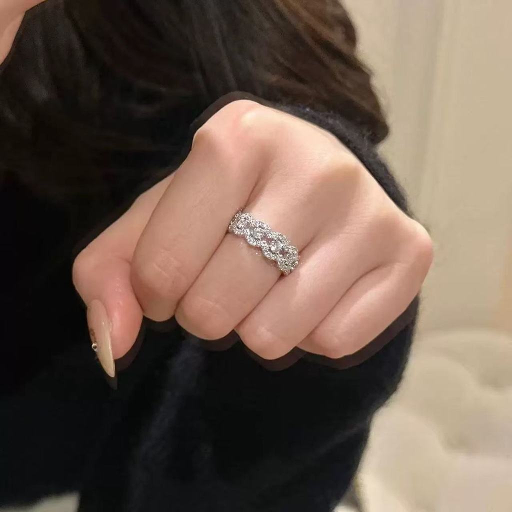 Anel de Renda Oca com Diamante Brilhante para Mulheres, Anel Aberto Ajustável, Anel de Renda para o Dedo Indicador, Anel