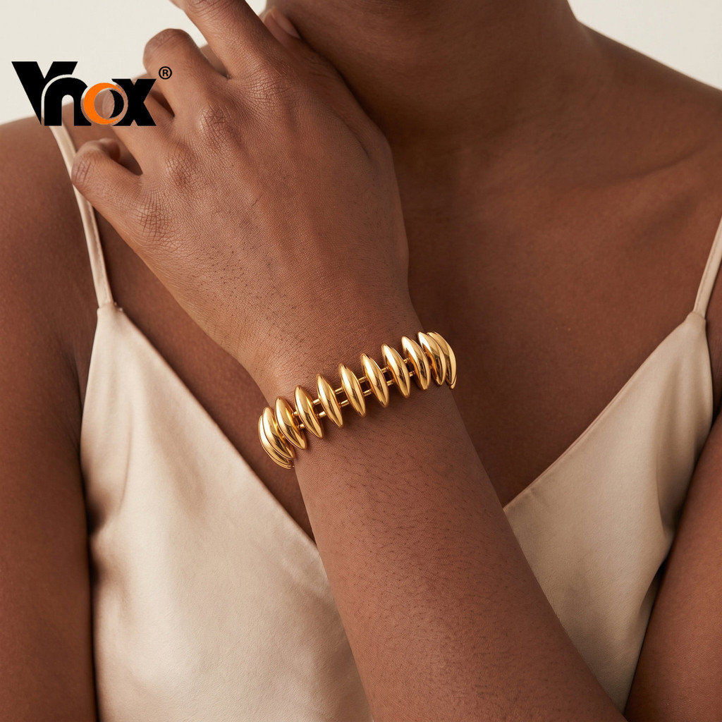 Pulseira De Contas Geométricas Robustas Vnox Para Mulheres , Aço Inoxidável Dourada E Prateada , Joias Da Moda Em Negrit