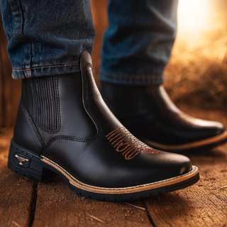 Botina Masculina Casual Texana Botina Chelsea Country Confortável Resistente Na Moda Em Couro Premium Promoção