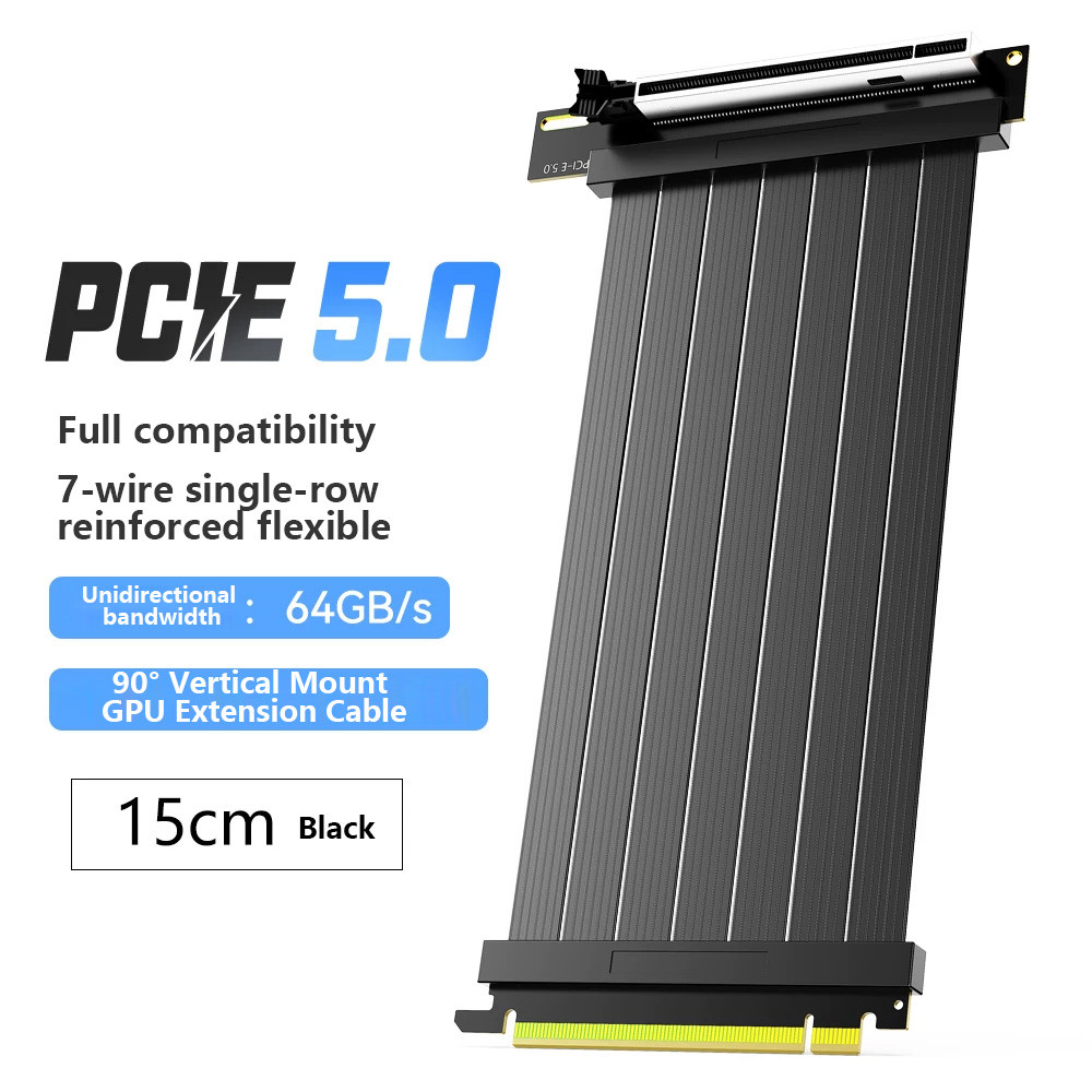JMT PCI-E 5.0 X16 64Gbps GPU Riser Cable Com Suporte De Montagem Vertical Para Placa Gráfica RTX5090 ITX PC Chassis Gami