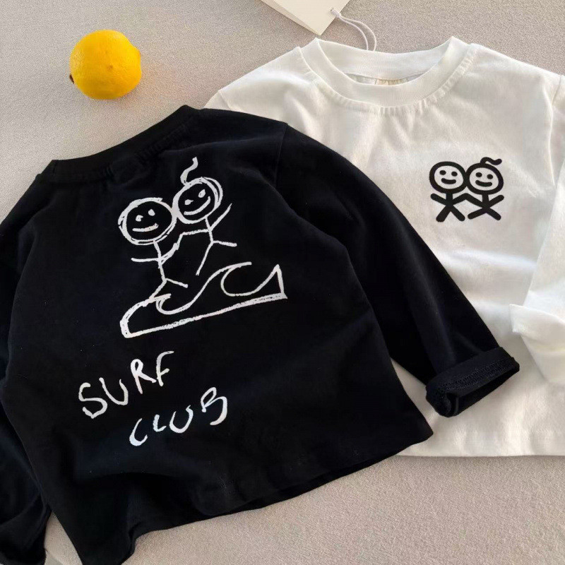 Meninos camiseta de manga comprida primavera outono moda versão coreana puro algodão impressão dos desenhos animados bon