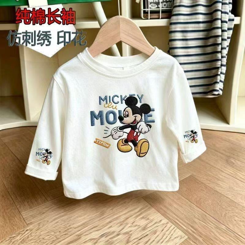 Crianças puro algodão de manga comprida camiseta primavera outono estilo meninos meninas impresso camisa de fundo bebê e
