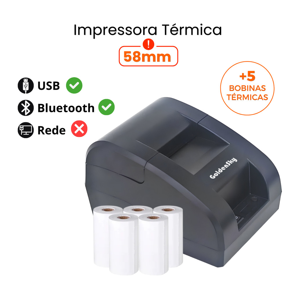 Impressora Térmica 58mm 80MM Bluetooth Guilhotina Ticket Cupom Nao Fiscal Milimetros Pc USB